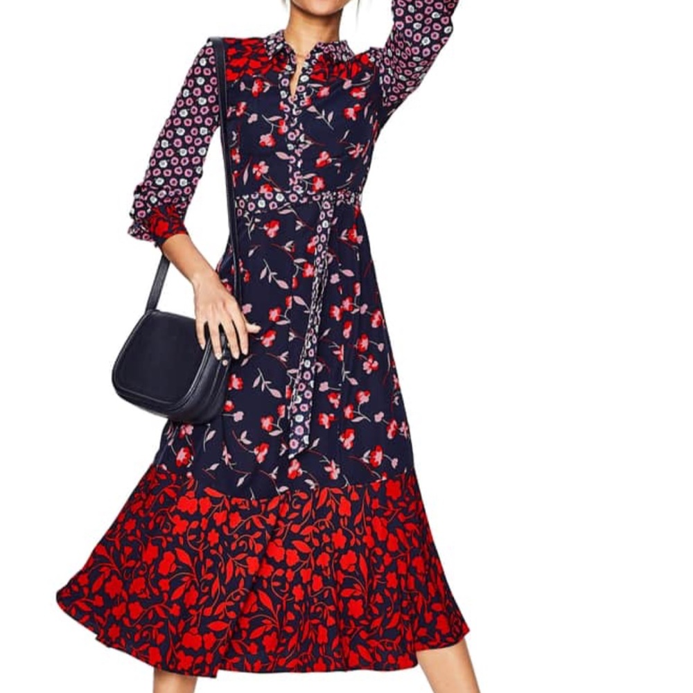 Boden Navy and Red Floral Midi Dress